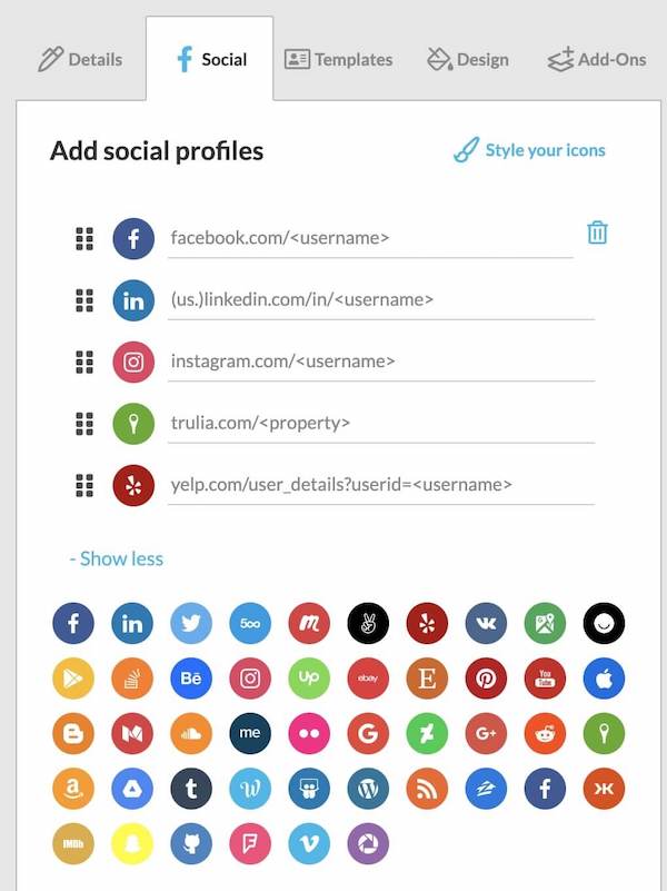 social media icon options for your Wisestamp email signature