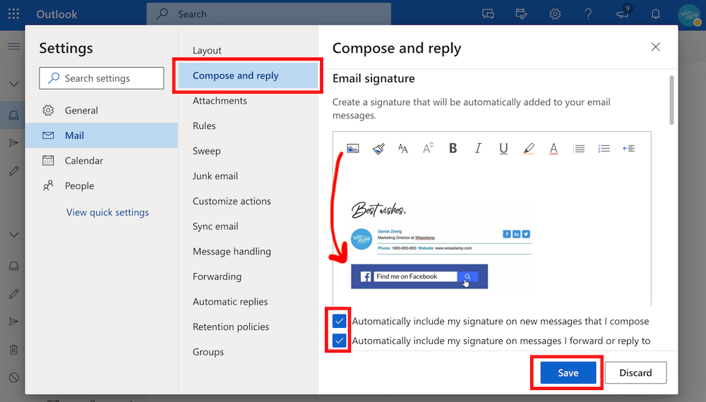 Add banner signature to Outlook 365 and Outlook web app - step 2