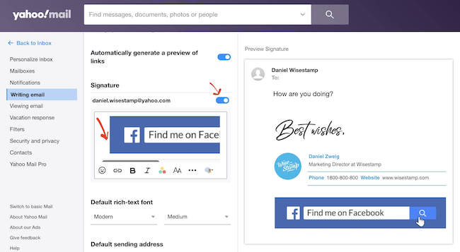How to add a banner to Yahoo mail signature - step 3