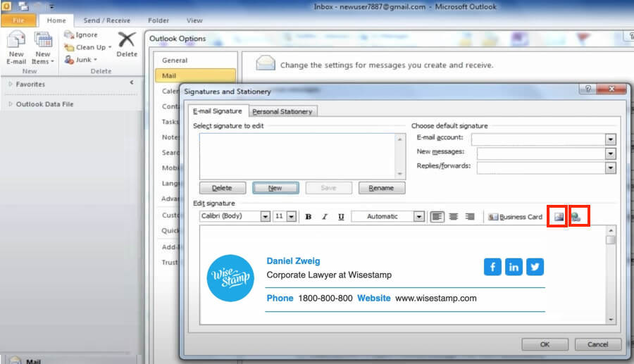 How to add a hyperlink to text or image in Outlook 2010 signature
