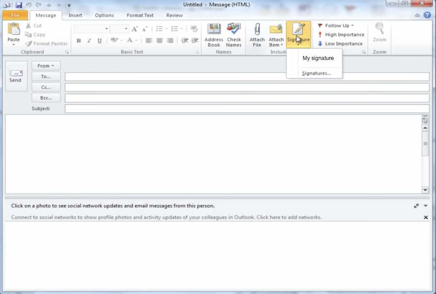 How to add a signature in Outlook 2010 - change signature