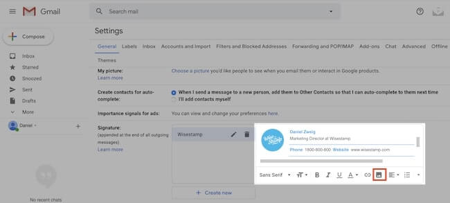How to add banner in Gmail signature - step 2