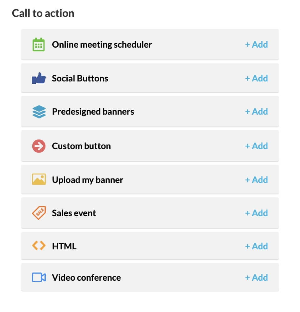Call to action options from wisestamp generator add-on list