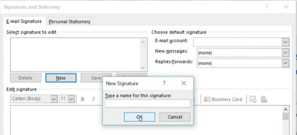 Create new signature in Outlook