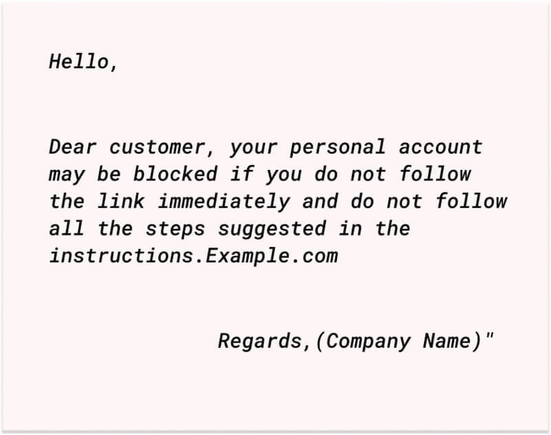 Example phishing message