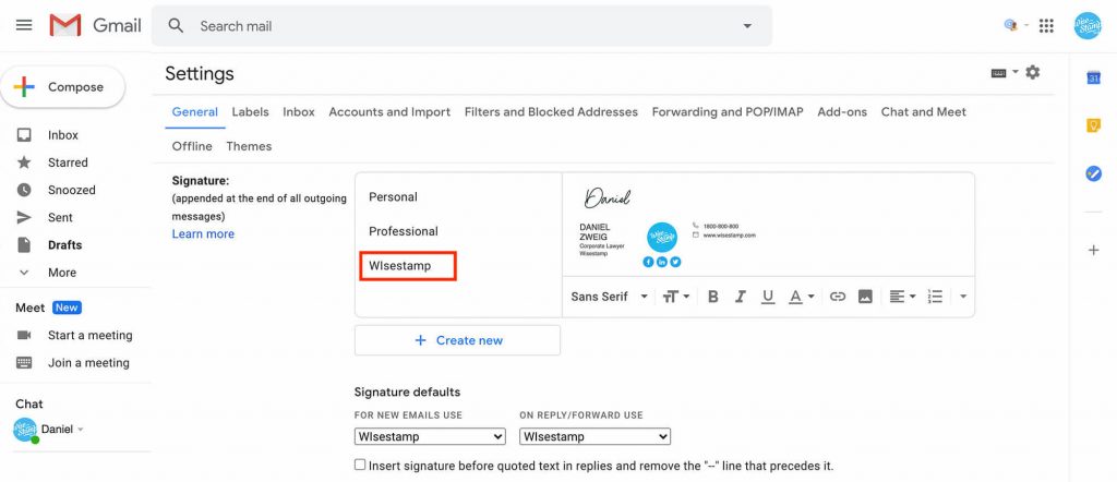 Gmail email signature - step 2 - edit signature