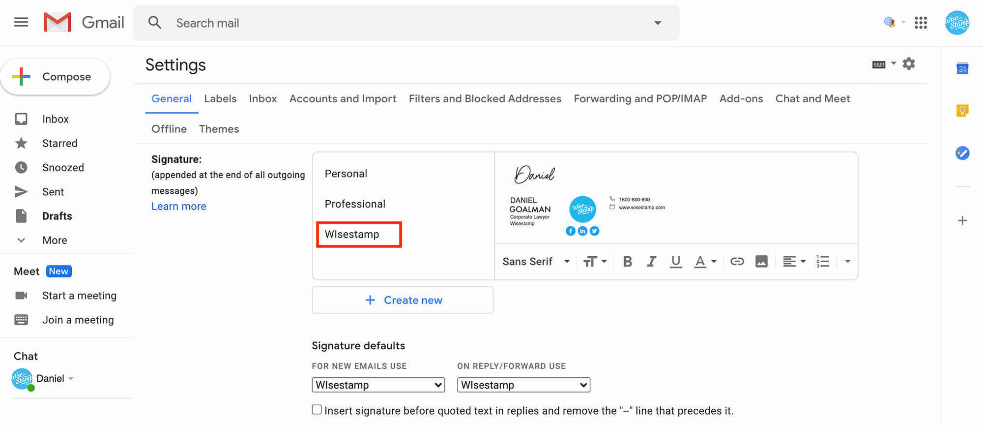 Gmail email signature - step 2 - edit signature