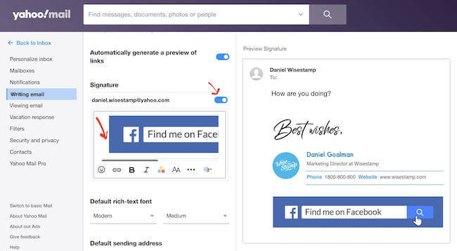 How to add a banner to Yahoo mail signature step 3