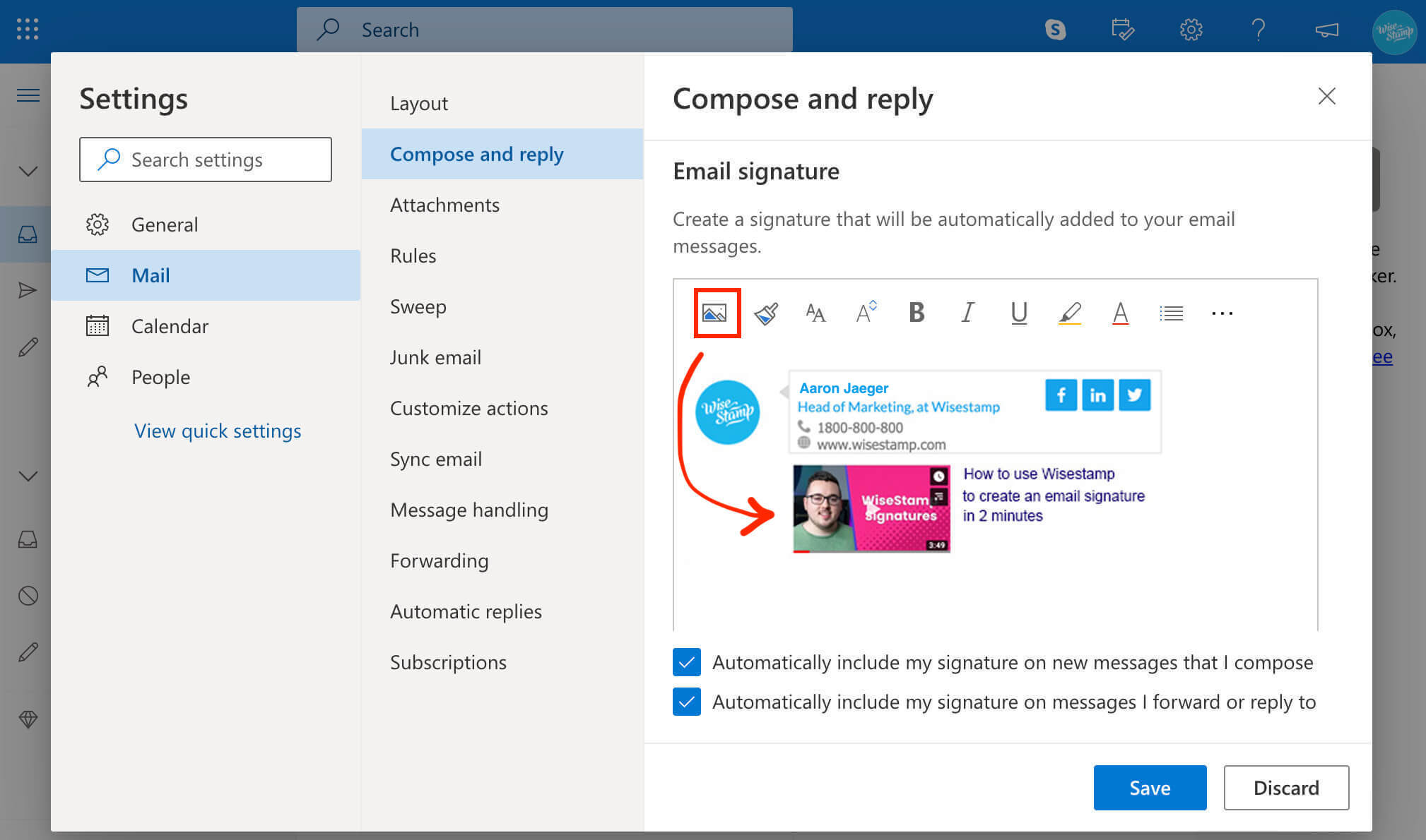 add email signature in Outlook 365 web app - add video to outlook signature