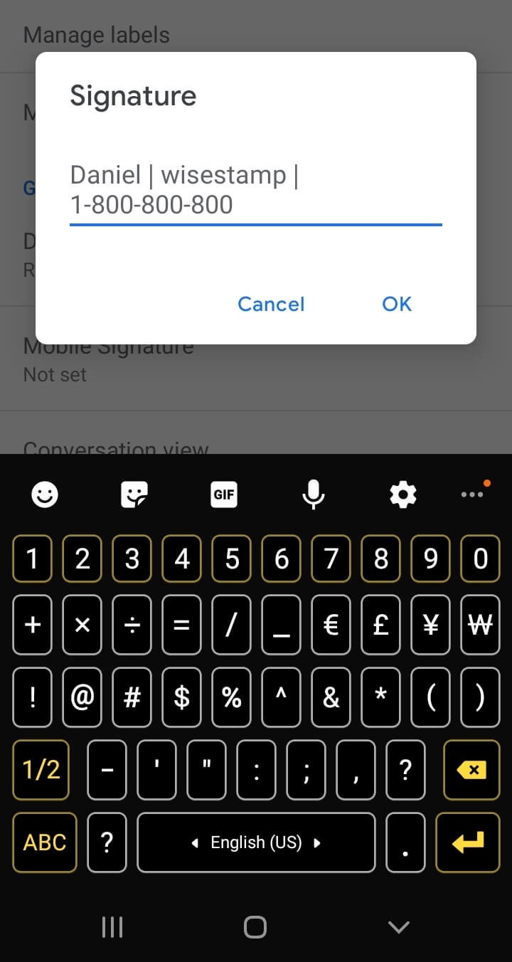 gmail mobile signature image in android 2