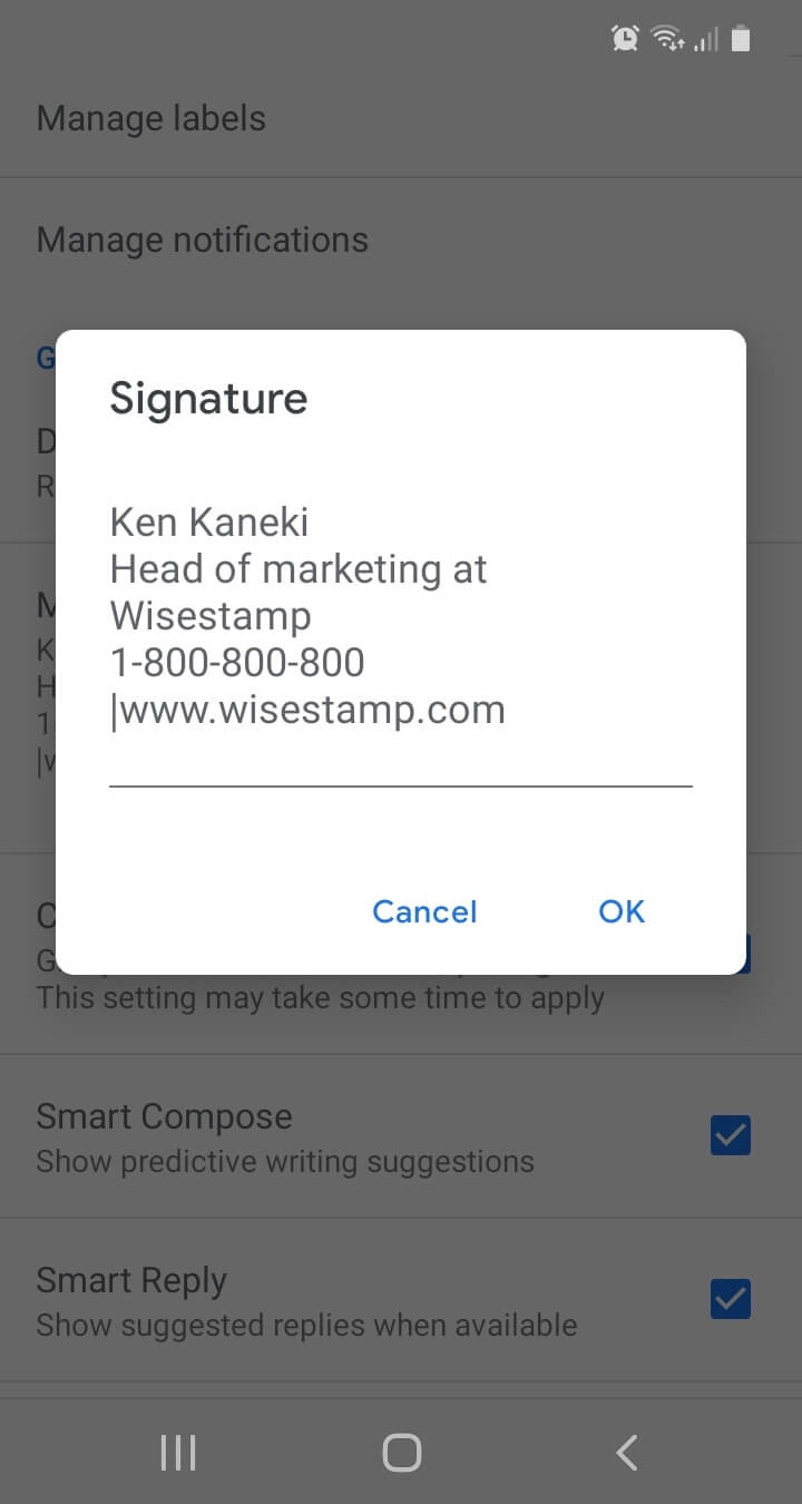 Gmail HTML signature for mobile