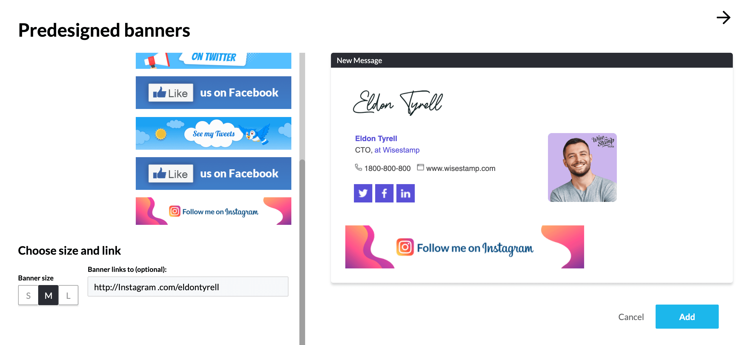 add instagram banner to email signature block