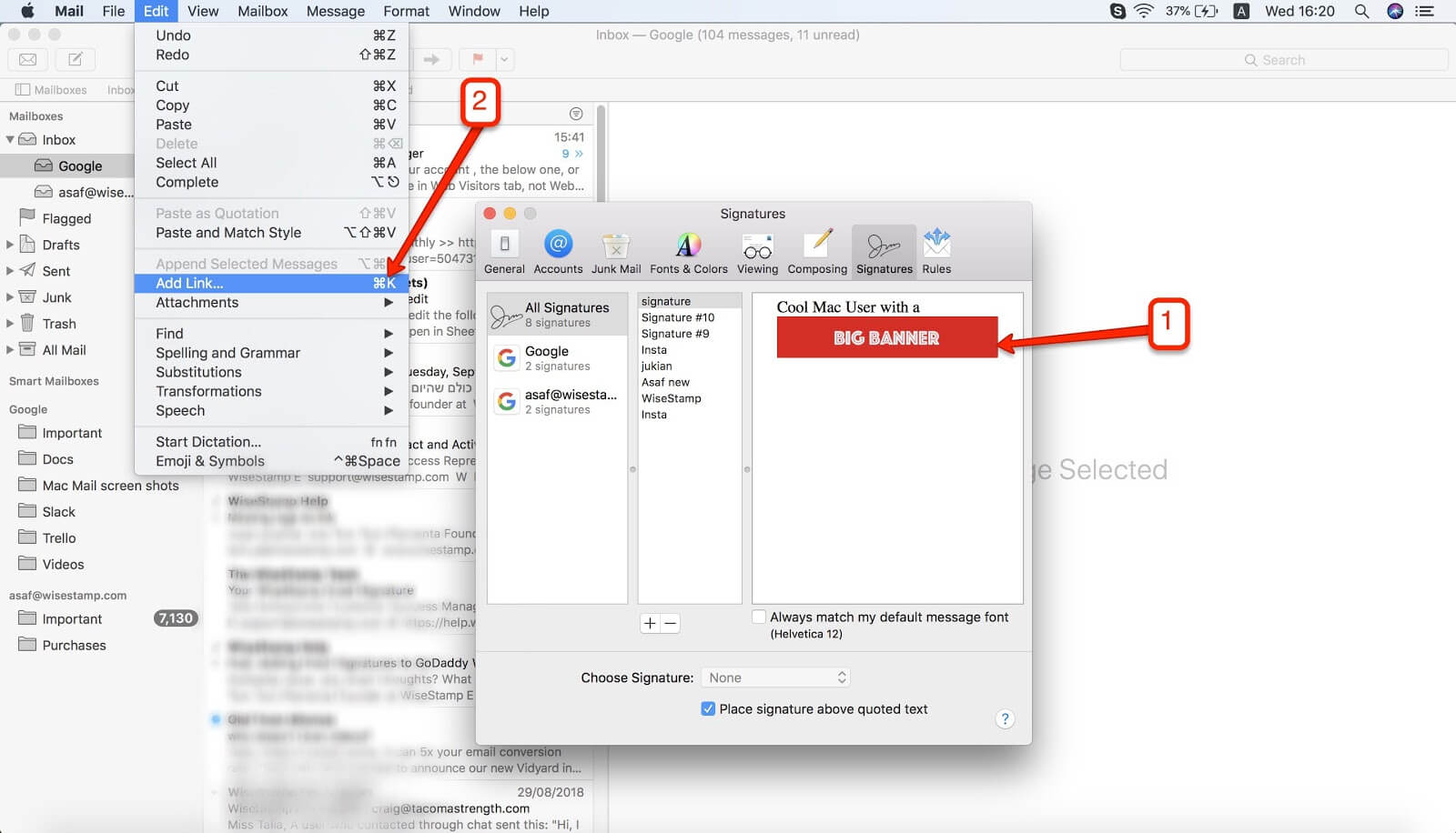 Add a hyperlink image to Mac Mail signature