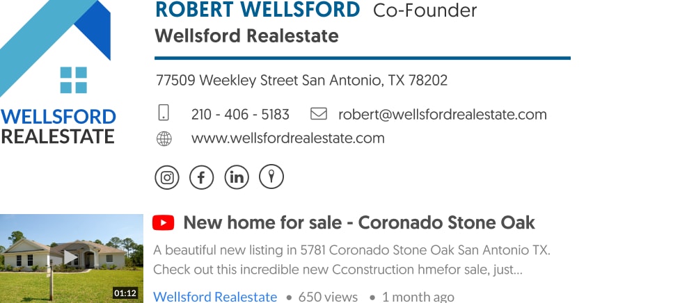 Real estate agent email signature basic design with company logo and Youtube link