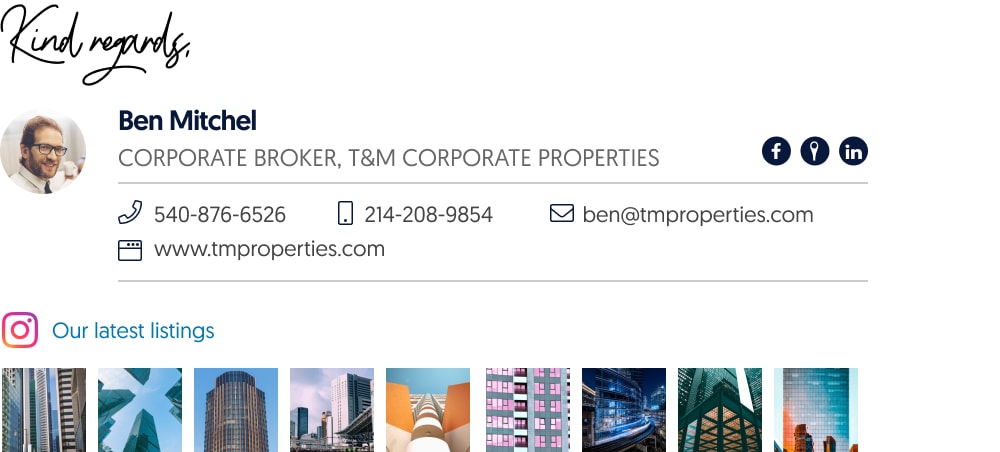 Beautiful realtor email signature example with Instagram gallery