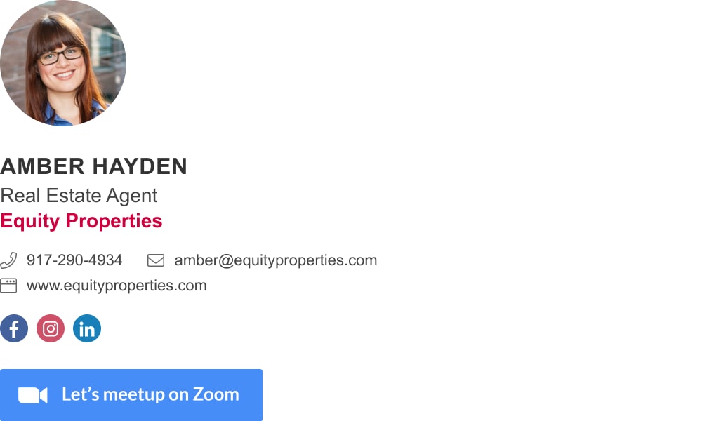 Minimal Email signature templates for Real estate agents with Zoom button