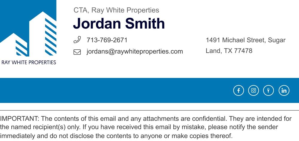 simple Realtor email signature with email disclaimer and social icons