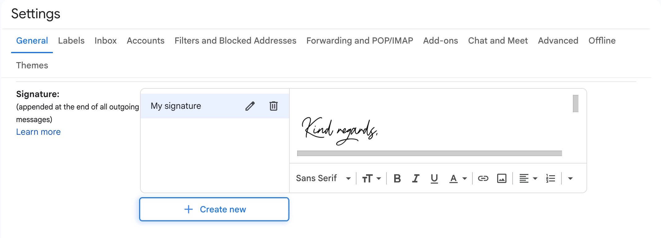 Add email signature in Gmail step 2