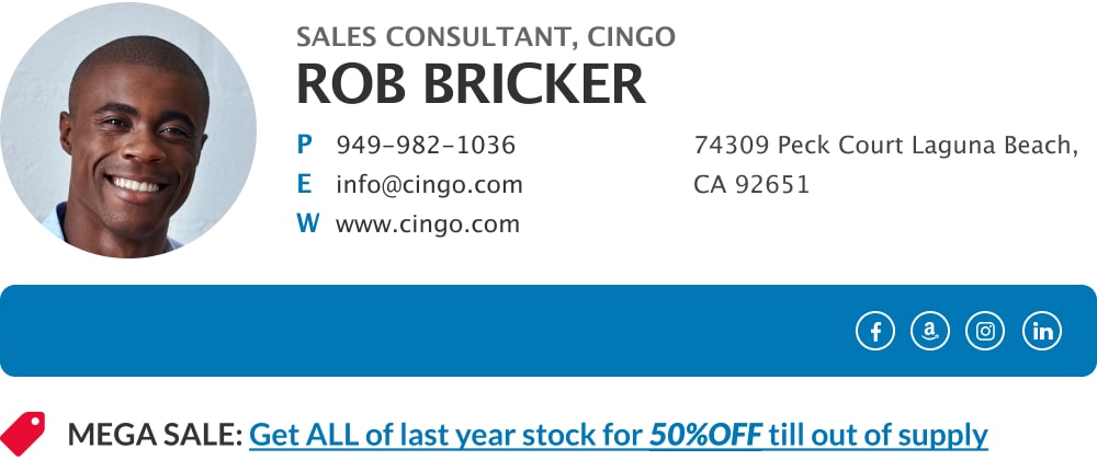 Beautiful email signature block for sales consultant with sales CTA