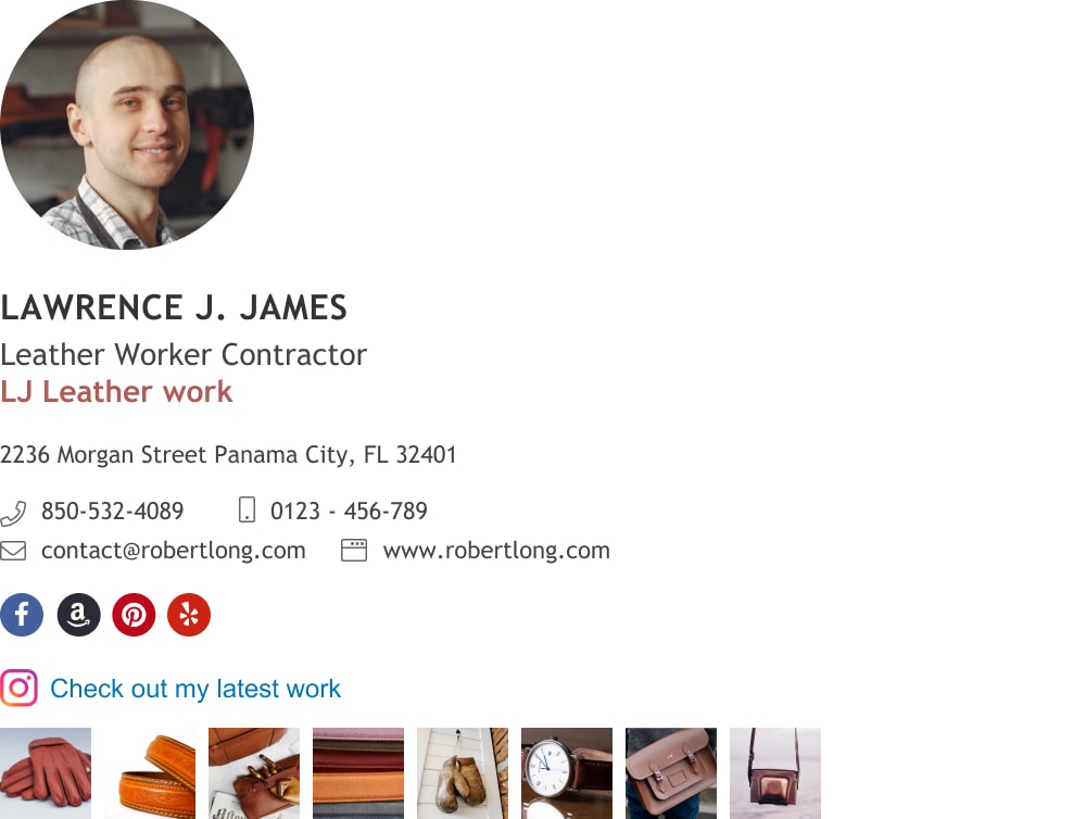 Minimal Contractor email signature with instagram gallery
