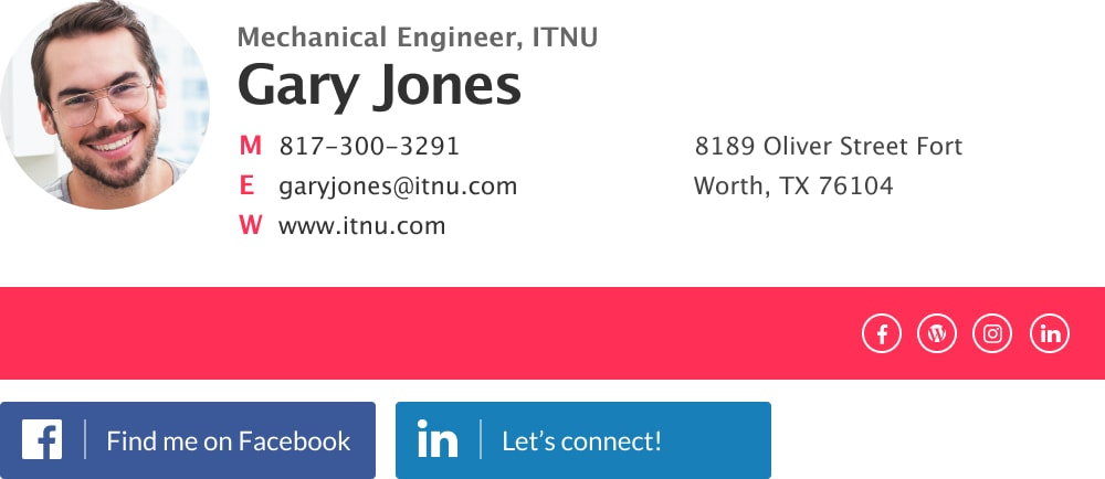 Nice mechanical engineer email signature example with social media