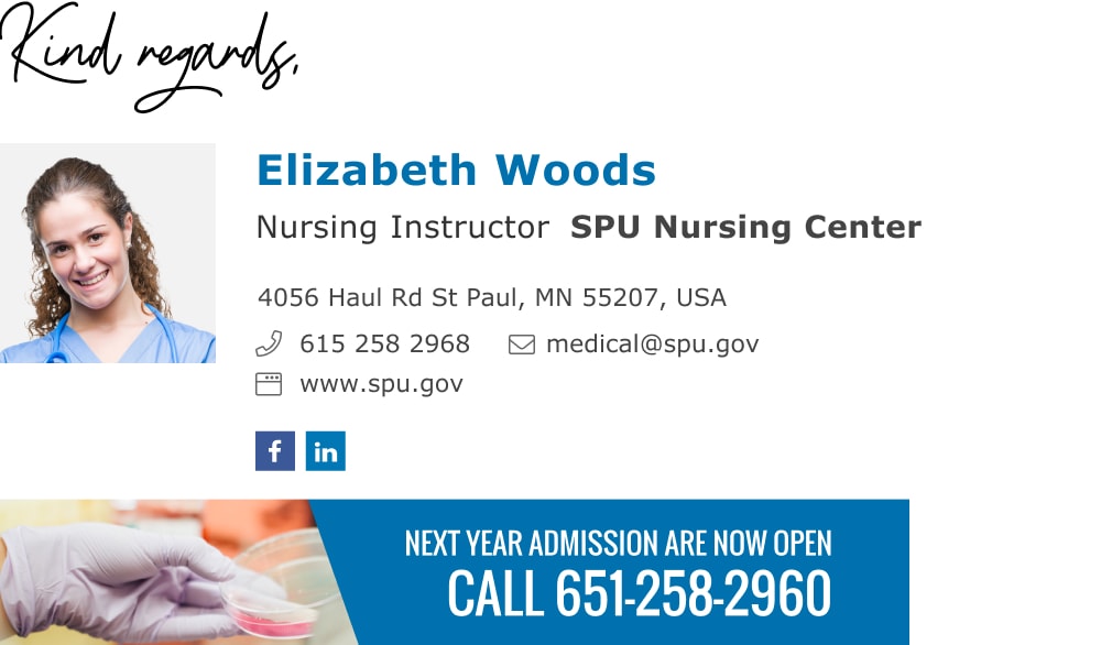 Nurse email signature example with click to call banner