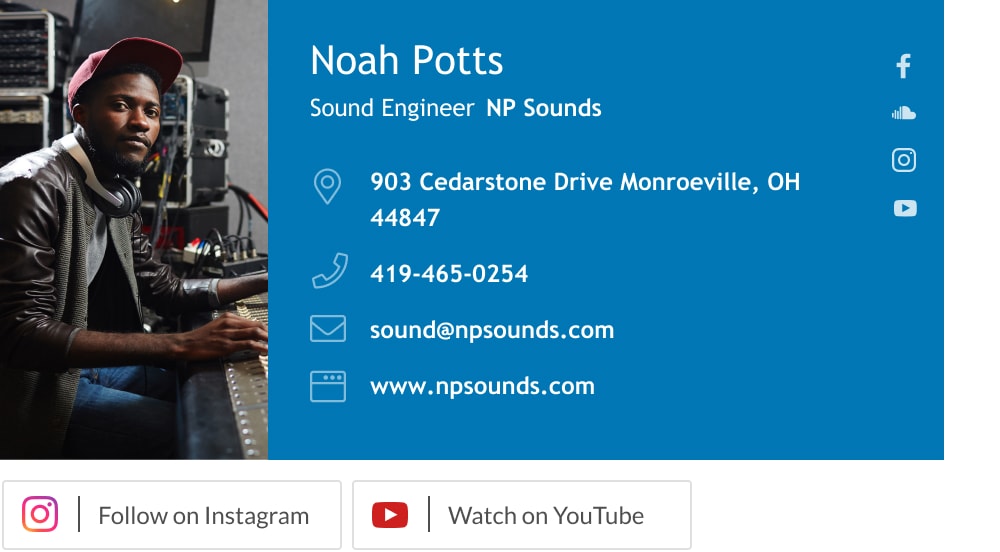 Sound engineer email signature example with social media-min