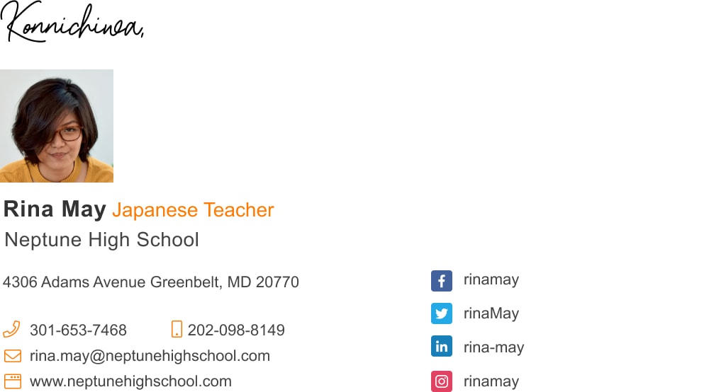 Teacher email signature created online