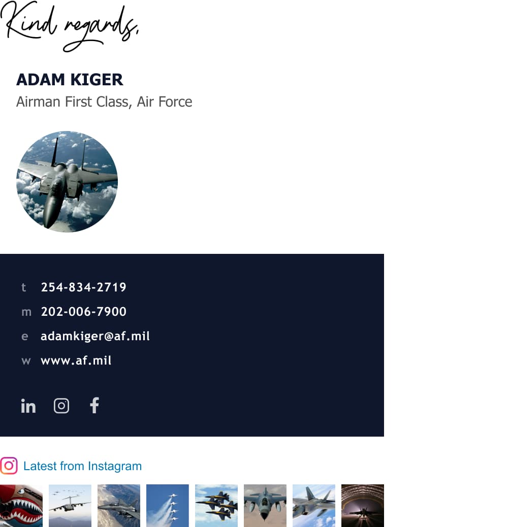 air force email signature block example with instagram gallery