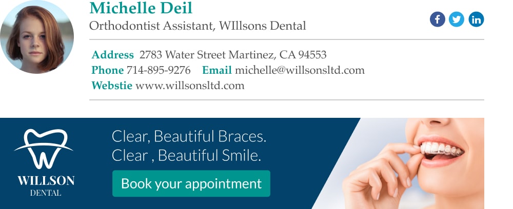 basic Doctor's assistant email signature example with designed banner and CTA