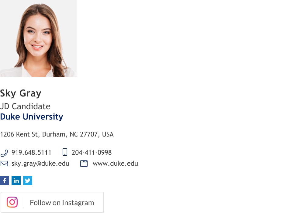 elegant juris doctor email signature example with instagram button