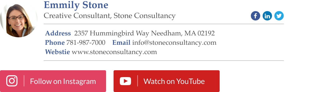email signature example for sales professionals with social media links
