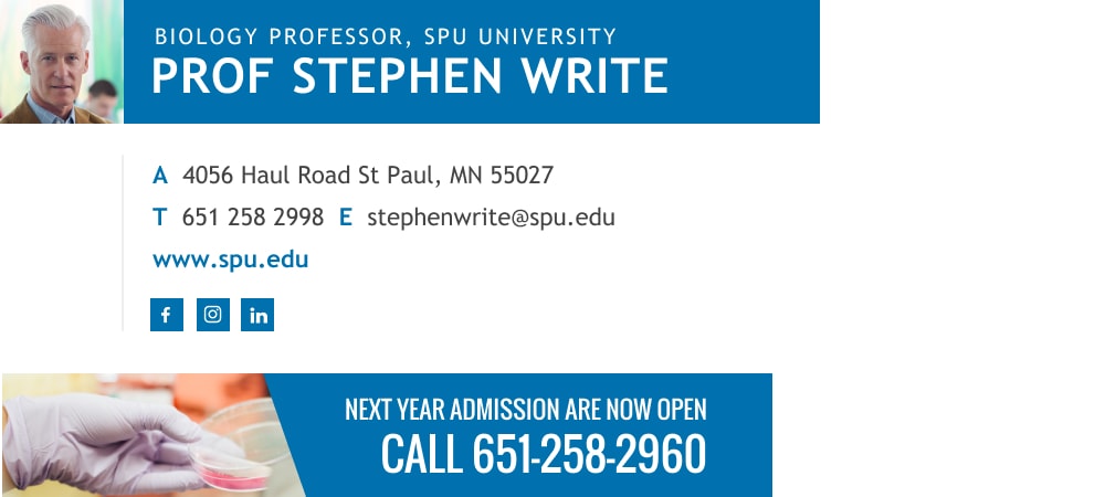 good looking academic email signature template with call to action banner