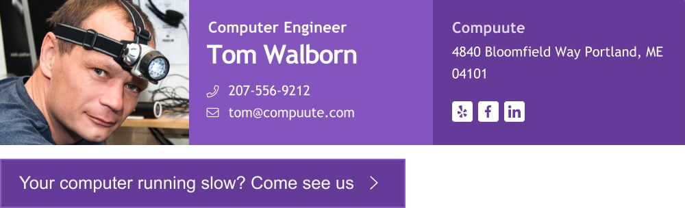 modern design for engineer email signature footer with custom CTA button