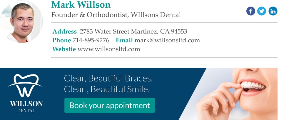 orthodontist email signature example with sales banner