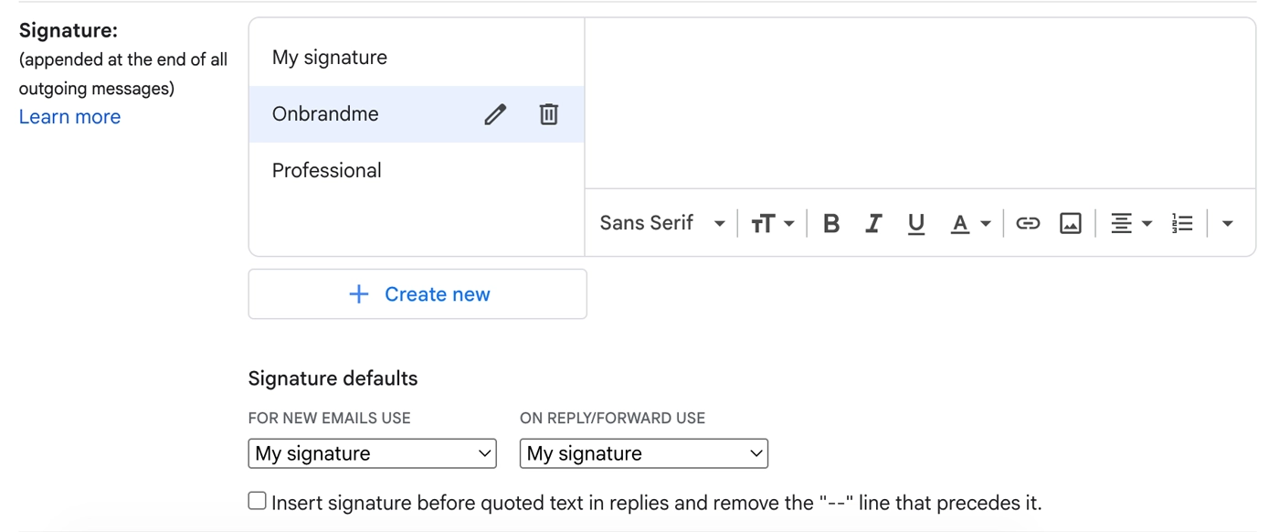 Gmail email signature - step 2 - edit signature
