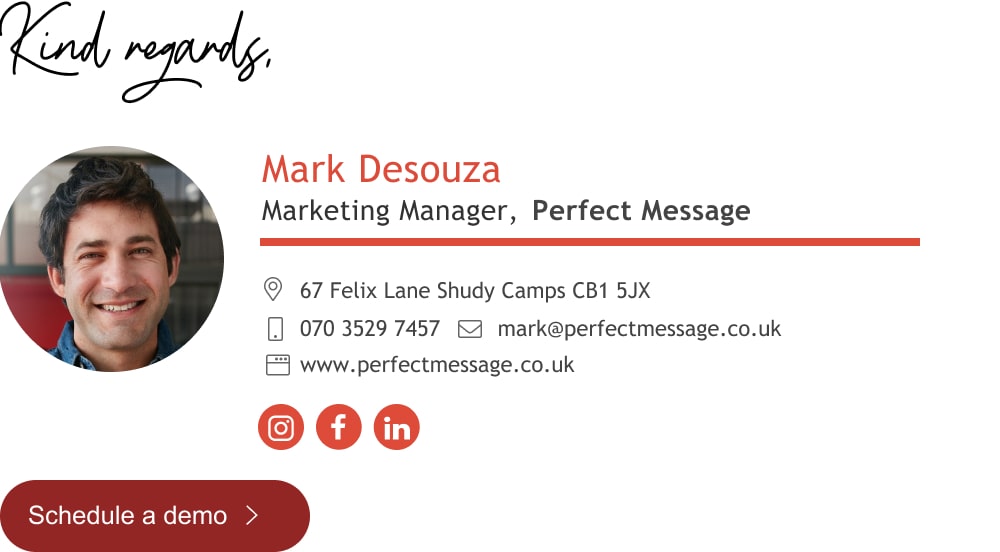 email signature marketing manager template with schedule a demo button