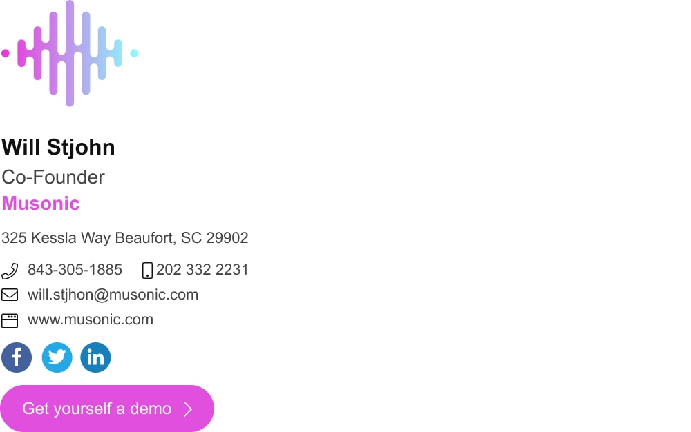 Outlook email signature example with company logo and CTA - get yourself a demo-min