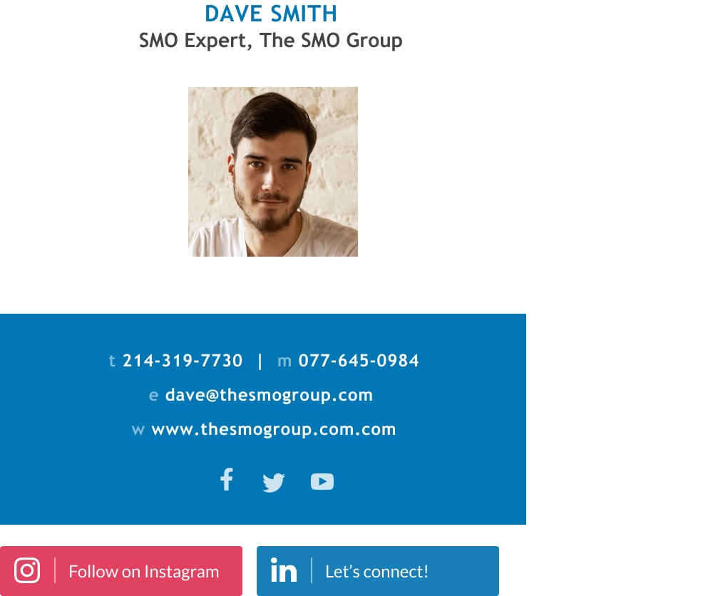 Outlook email signature template with added social media icons and buttons-min