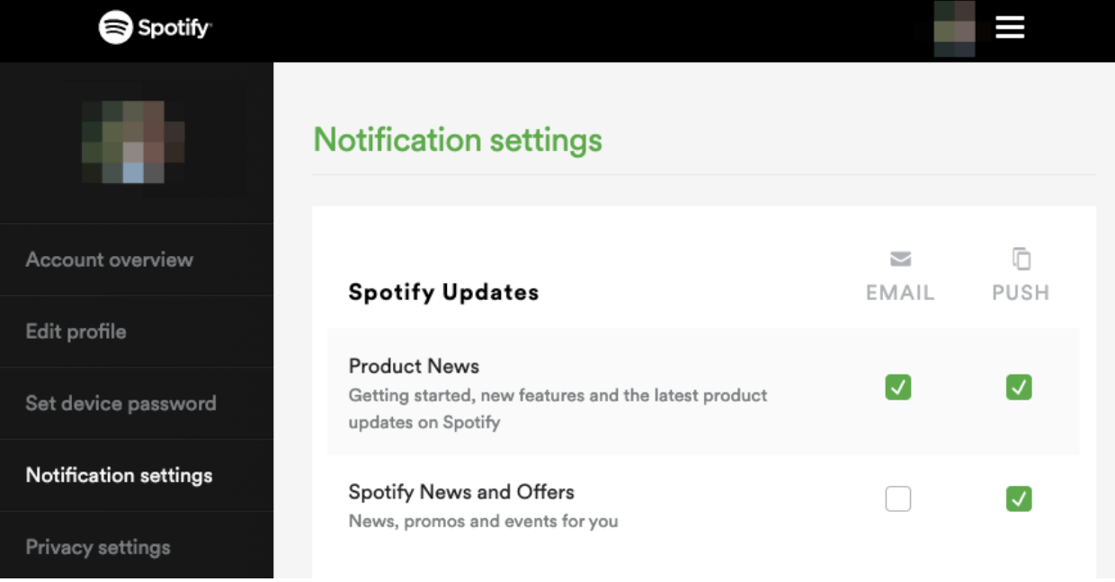 spotify example provides options to your subscribers to increase Email deliverability