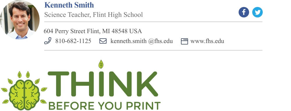 Think before you print email signature example