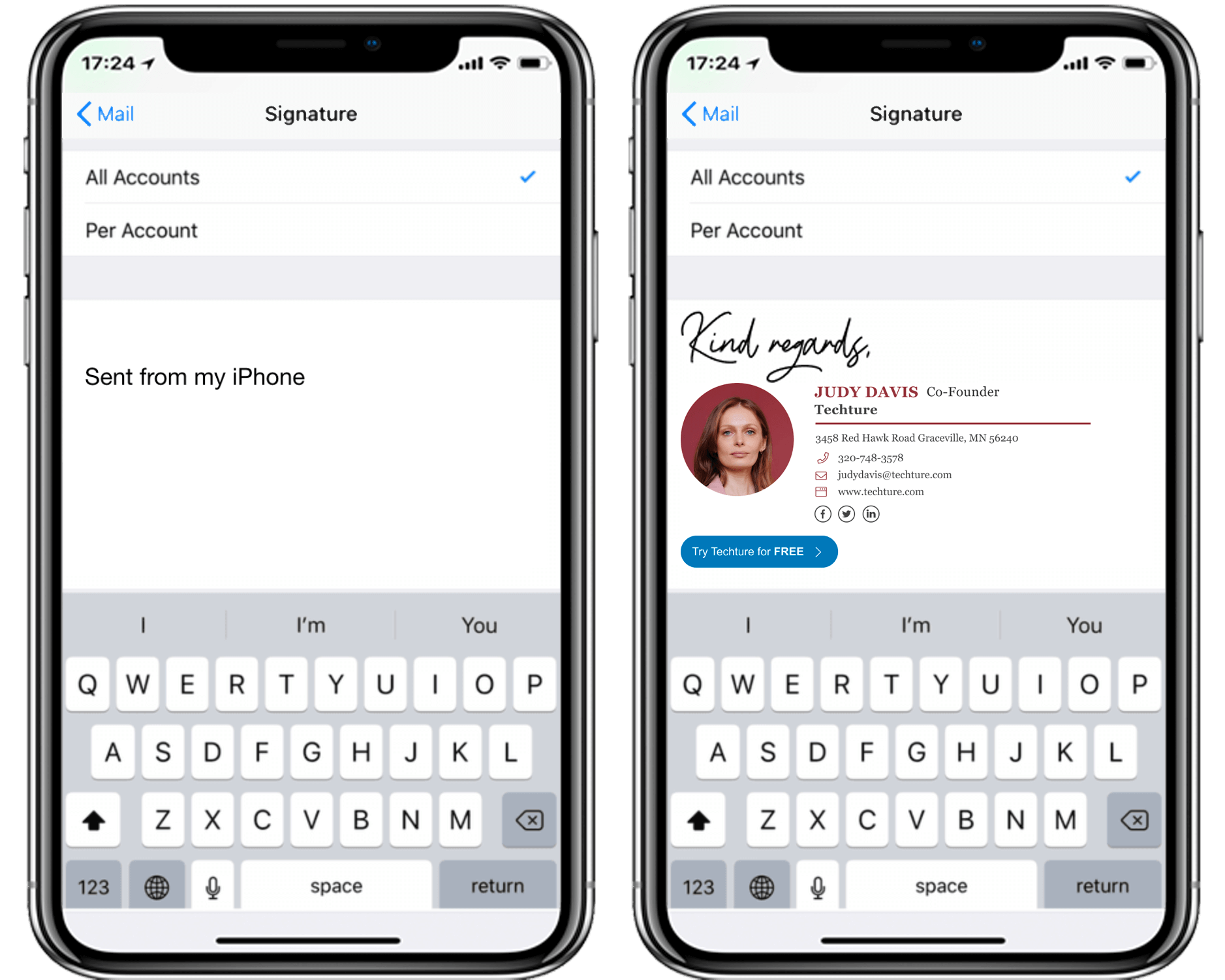 how to add email signature on iphone - step 4 - add HTML signature on iphone signature editor copy