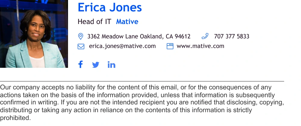 modern email signature with personal opinion email disclaimer