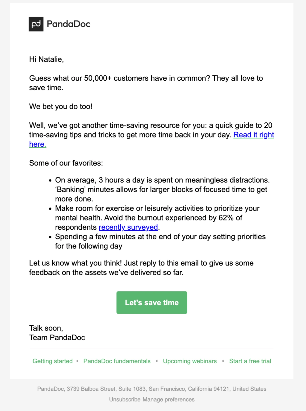 PandaDoc email example