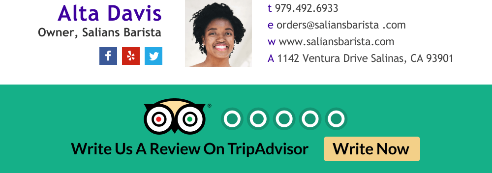 social media email signature with trip advisor call to action banner