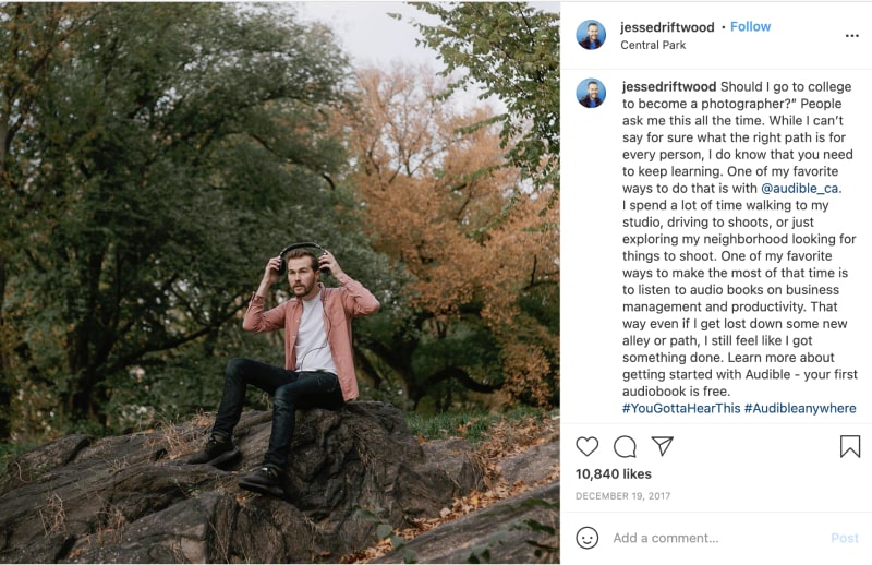 Instagram post using story telling marketing