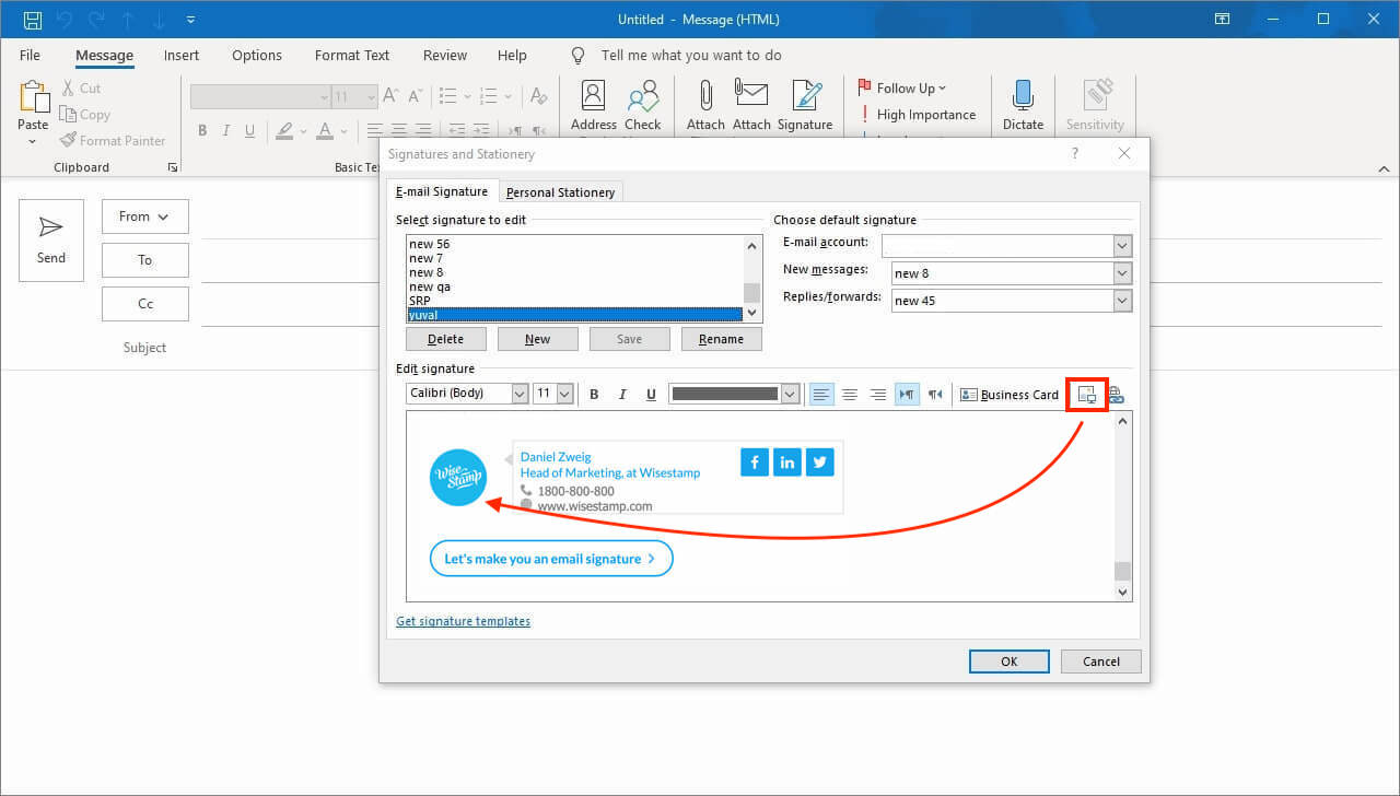 add a signature in Outlook signature with an image