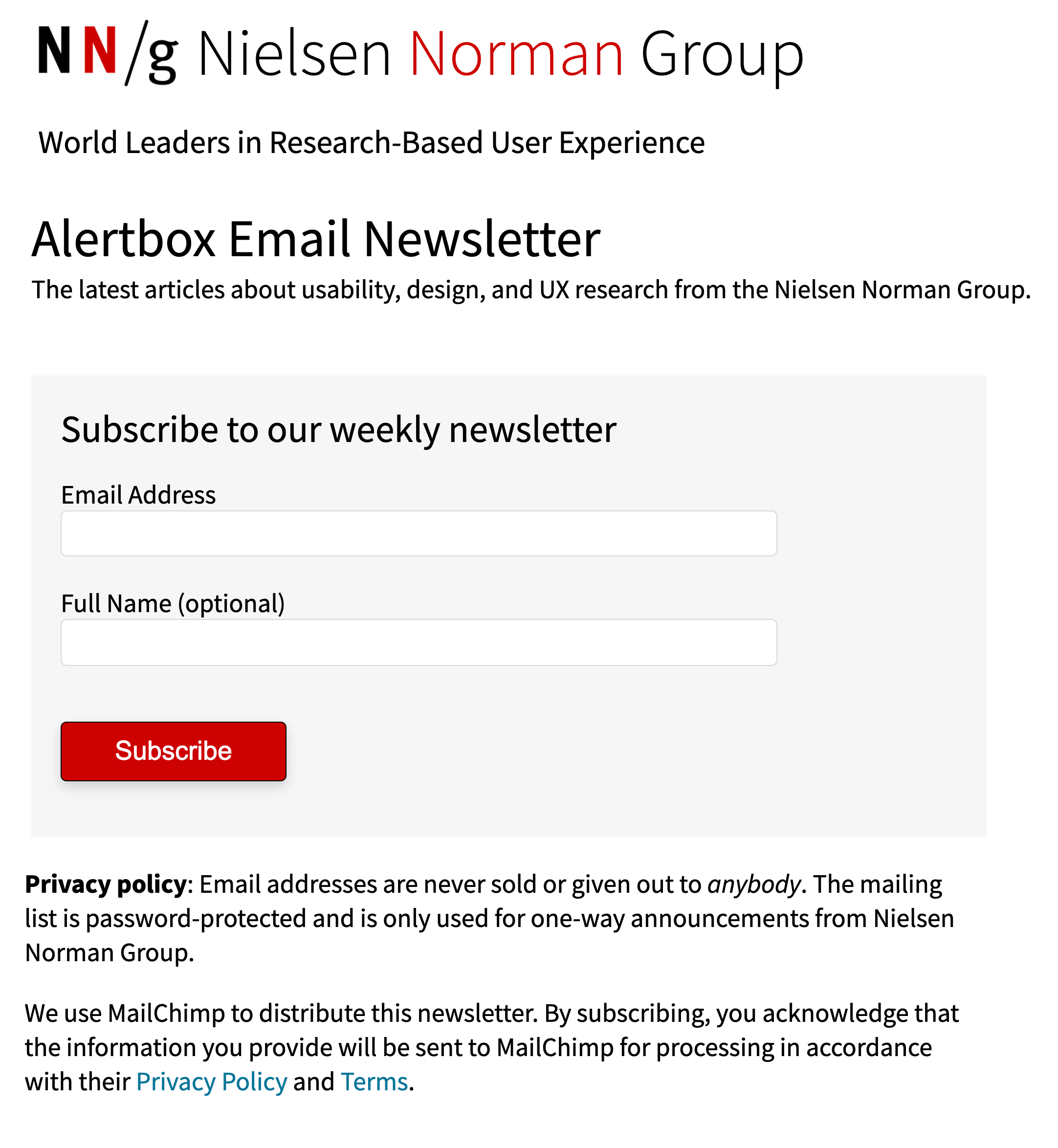 example of a clear opt in email form that creates trust by NNG