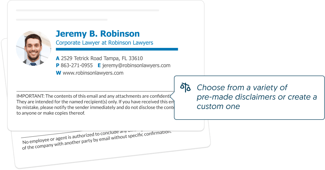 Email signature example with disclaimer - good for business