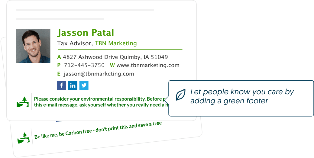 personal email signature example with green footer